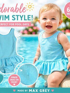 💙 Baby Girls Ruffle Swimsuit | 6–12 Months | Max Grey